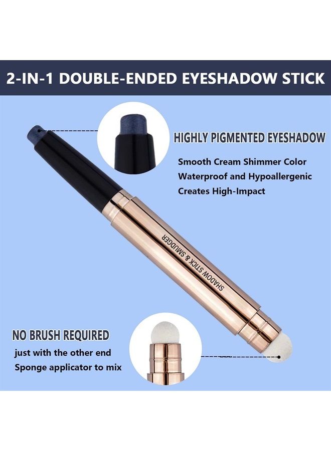 Black Eyeshadow Stick For Eye Makeup, Cream Shimmer Smooth Glitter Palette Single Matte Liquid Primer Base Powder Eyeshadow Pencil, Hypoallergenic Natural Waterproof Long Lasting Eye Shadow, Black Blu