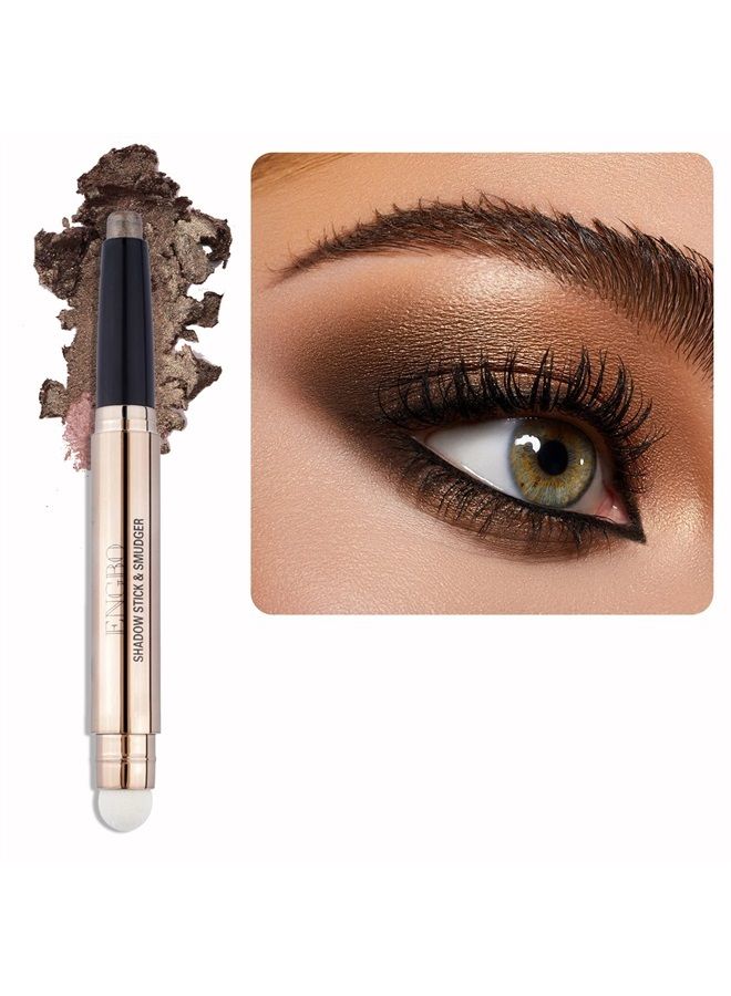 Cream Eyeshadow Stick, Brown Eyeshadow, High Pigmented Shimmer Eye Shadow Pencil with Soft Smudger, Long Lasting Waterproof Eye Highlighter Stick Eye Shadow Makeup (07 Cocoa Shimmer)