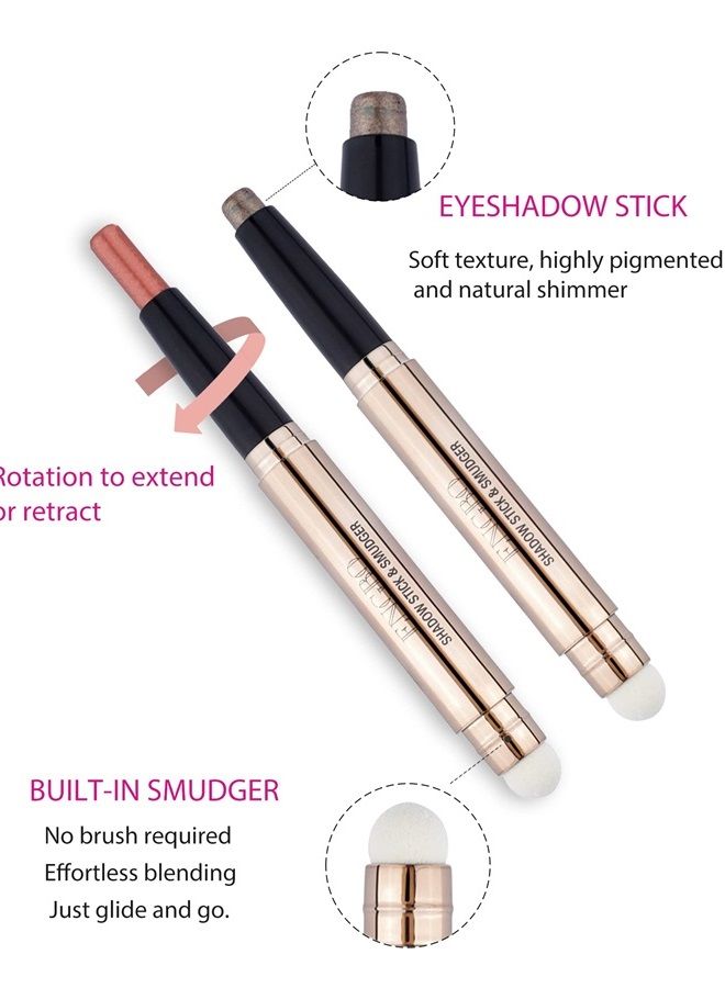 Cream Eyeshadow Stick, Brown Eyeshadow, High Pigmented Shimmer Eye Shadow Pencil with Soft Smudger, Long Lasting Waterproof Eye Highlighter Stick Eye Shadow Makeup (07 Cocoa Shimmer)