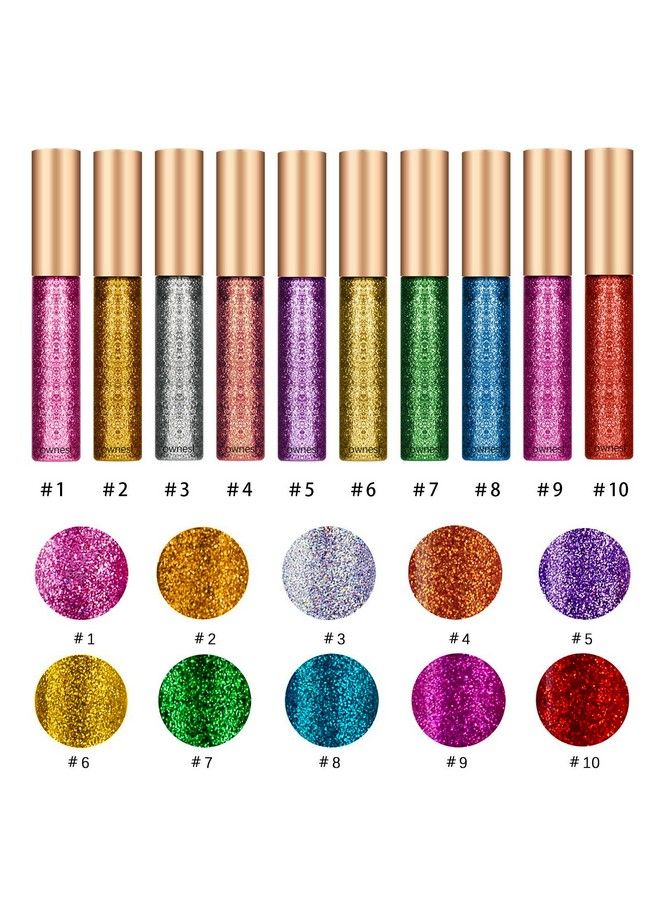 10 Colors Liquid Glitter Eyeliner Metallic Shimmer Glitter Eyeshadow Long Lasting Waterproof Shimmer Sparkling Eyeliner Eye Shadow10pcs