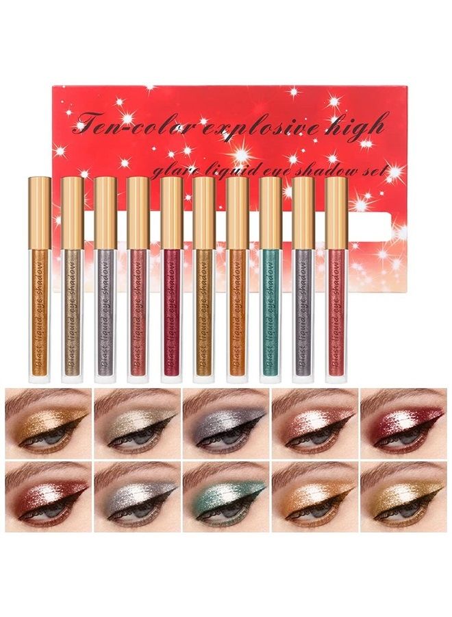 10 Colors Glitter Liquid Eyeshadow Set ,Metallic Shimmer Naked Smokey blast EyeMakeup Long Lasting Waterproof Sweatproof Eyeshadow Quick-Drying Sparkling Non-smudge Eyeshadow Kits