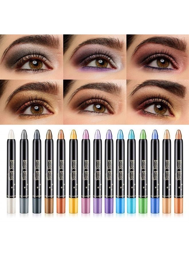 15 Colors Glitter Eyeshadow Stick Colorful Set, Shimmer Glitter Pearl Cream Eye-Shadow Stick Eyeshadow Crayon, Shiny Colored Sticks Eyeshadow Pen Eye Makeup, Long Lasting Smooth Eye shadow Stick