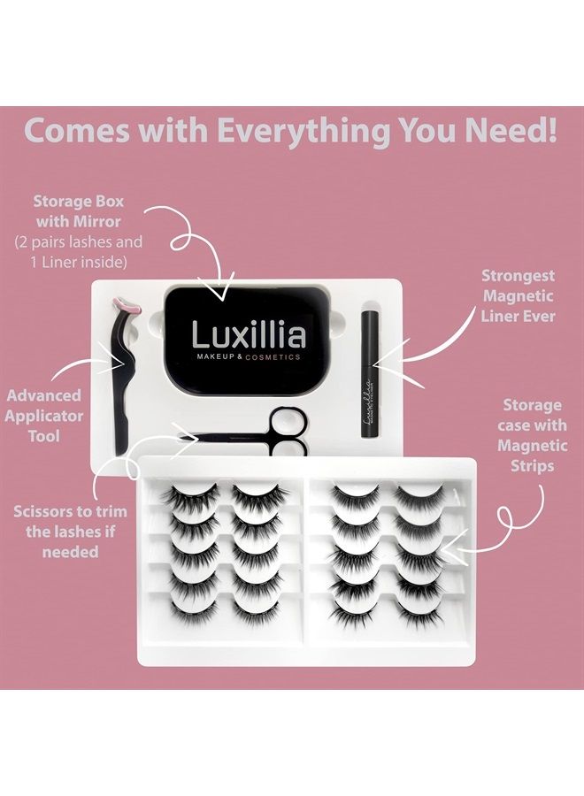 Magnetic Eyelashes with Eyeliner, Most Natural Looking Magnetic Lashes Kit with Applicator, Best 8D and 3D Look, Reusable Fake Eye Lash, No Glue, Strongest Waterproof Liquid Liner