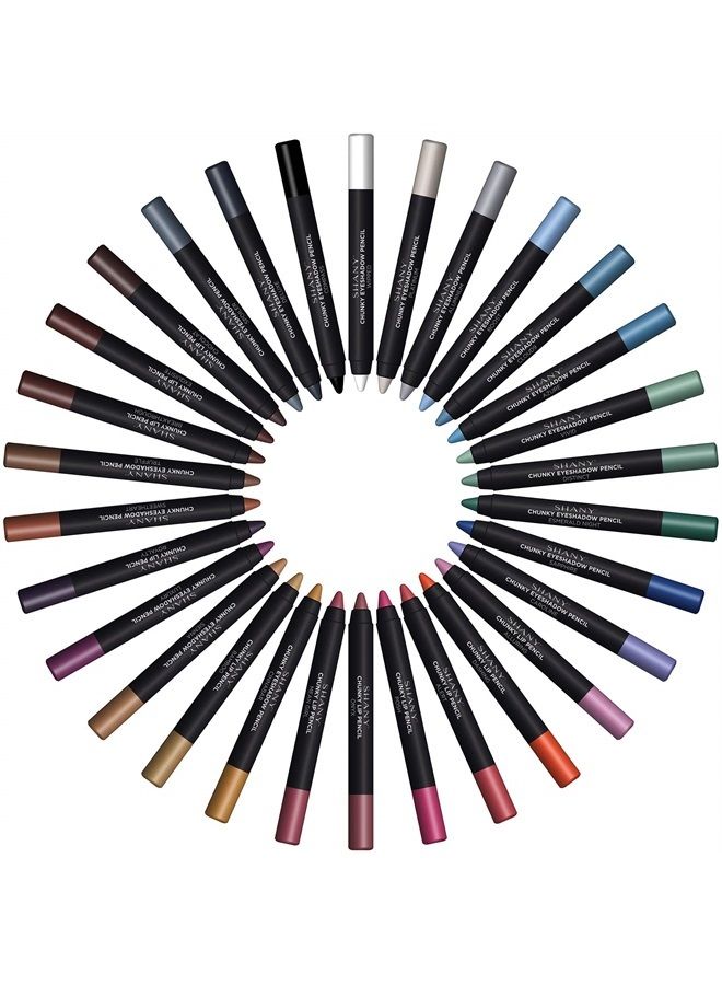 Multi-Use Chunky Pencils for Eye Shadow, Eyeliner, Lip Liner, Lipstick - W/Vitamin E & Aloe Vera - Set of 30 Colors