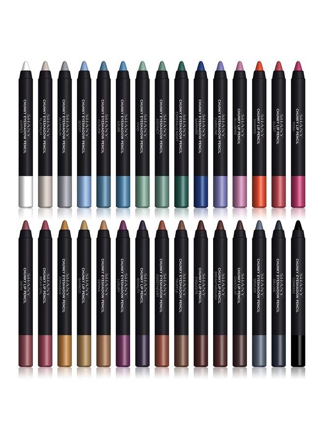 Multi-Use Chunky Pencils for Eye Shadow, Eyeliner, Lip Liner, Lipstick - W/Vitamin E & Aloe Vera - Set of 30 Colors