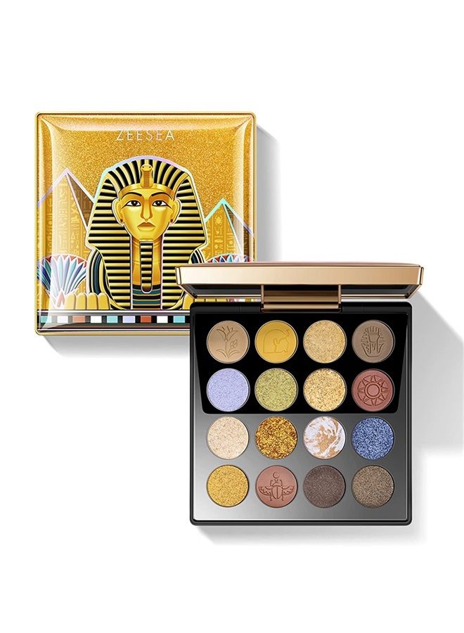 The British Museum Egypt Collection Eyeshadow Shimmer Matte Glitter 16 Colors Eyeshadow Palette (#010 QUEEN OF EGYPT)