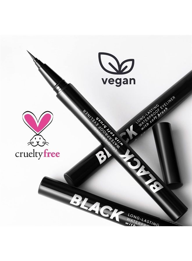 Soft Brush Black Eyeliner Pen - Waterproof & Smudge-Proof, Long-Lasting Formula for a Flawless Eye Makeup Look - Easy to Use and Quick-Drying, 401-0.6ml / 0.02oz