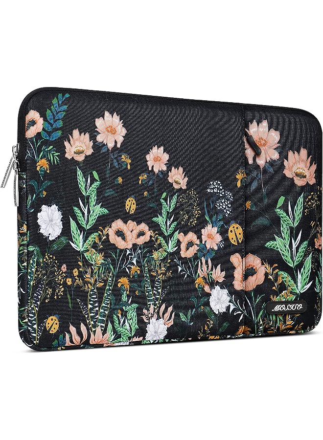Laptop Sleeve Compatible With Macbook Pro 16 Inch 2023-2019 M2 A2780 M1 A2485 Pro/Max A2141/Pro Retina 15 A1398, 15-15.6 Inch Notebook, Wild Flowers Polyester Vertical Bag With Pocket, Black