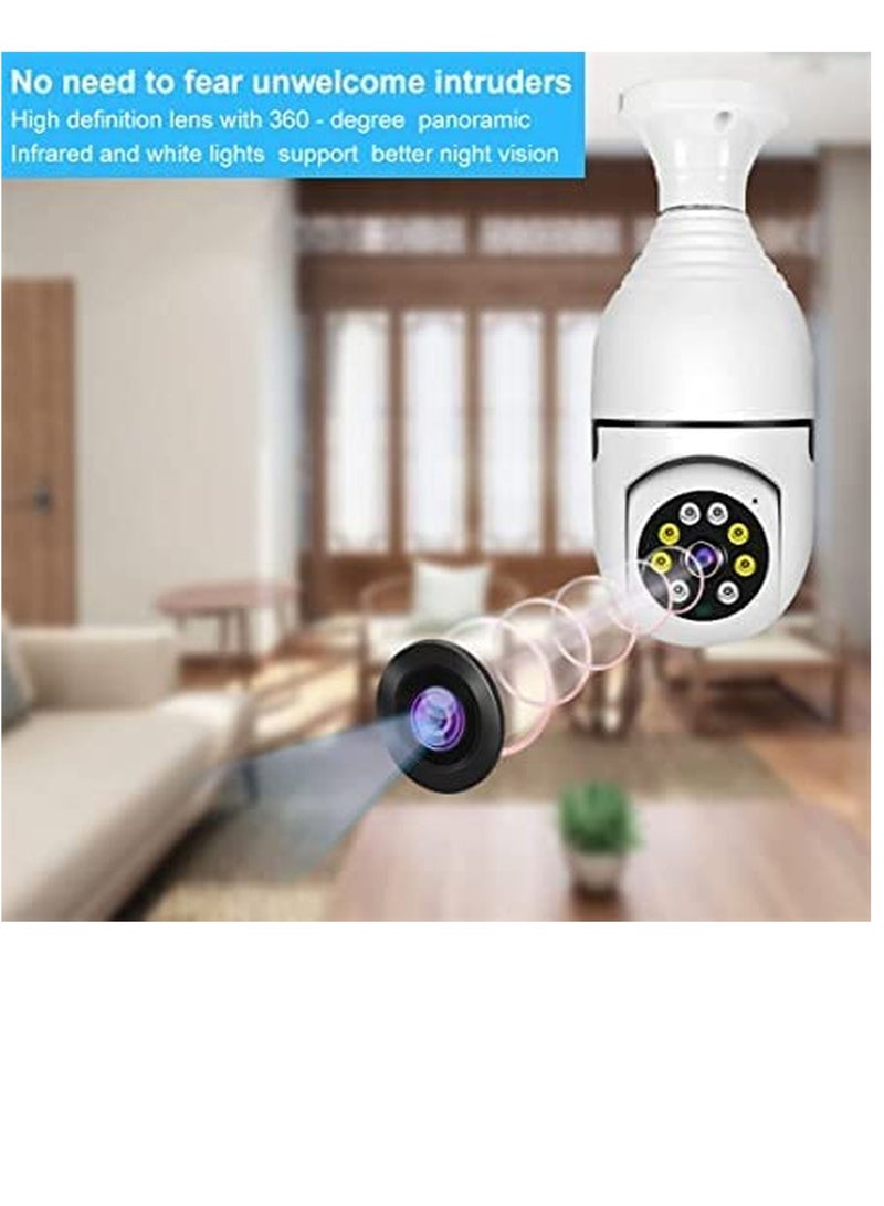 1080P Wireless Tovnet Wifi Pan/Tilt Light Bulb Security Camera, 360 Degrees 3.0MP Cam Home Surveillance CCTV Panoramic IP Camera, with Night Vision, Two Way Audio, Smart Motion Detection