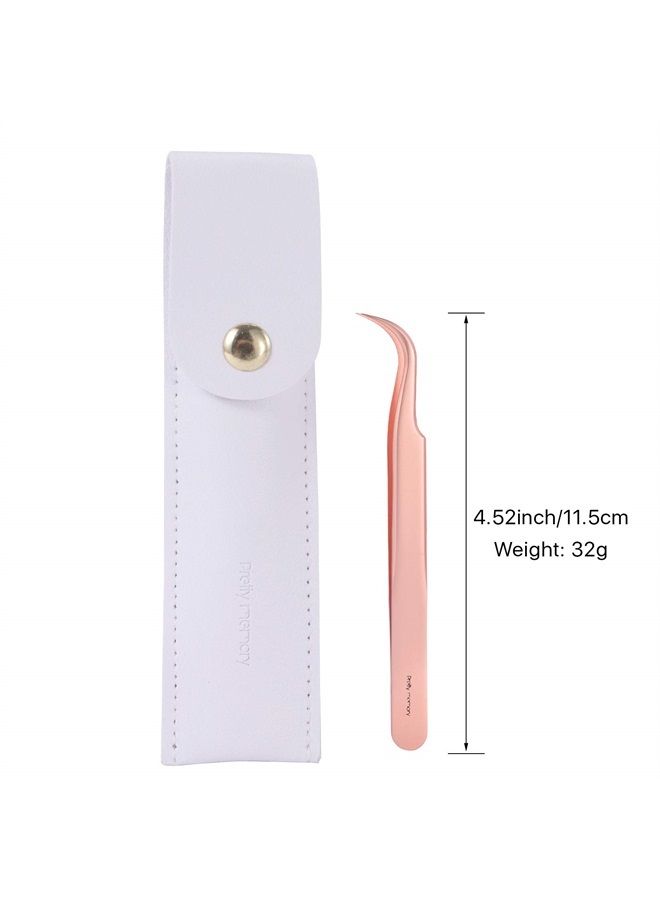 Pointed Tweezers, Straight Lash Tweezers for Eyelash Extensions, Precision Stainless Steel Fine Tip Eyelash Extension Tweezers with White Tweezer Bag, Rose Gold
