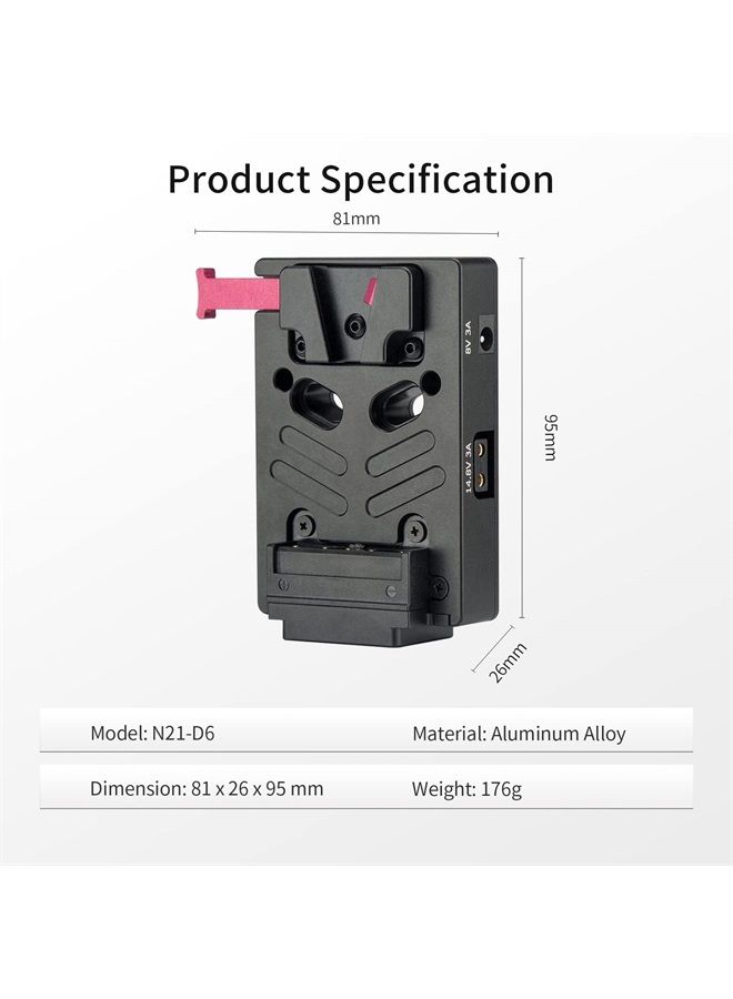 V Mount Battery Plate with 8V/3A DC, 14.8V/3A D-tap and PD 3.0 USB-C Output Ports Mini V Mount Plate - N21-D6