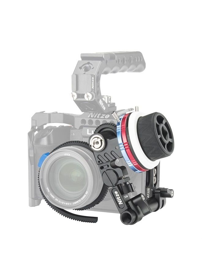 Mini Follow Focus Kit with 3 Reversible Drive Gears, 2 Marking Disks, Gear Ring Belt, 15mm Rod and 15mm Rod Clamp with NATO Rail, Support A/B Hard Stops and 360° Infinity Zoom - MF15C