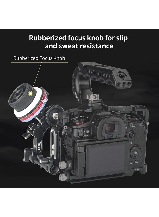 Mini Follow Focus Kit with 3 Reversible Drive Gears, 2 Marking Disks, Gear Ring Belt, 15mm Rod and 15mm Rod Clamp with NATO Rail, Support A/B Hard Stops and 360° Infinity Zoom - MF15C