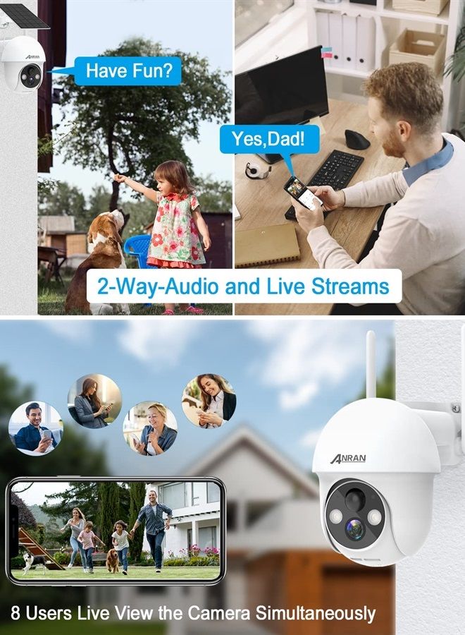 Security Camera Wireless Outdoor, 2K Solar Outdoor Camera with 360° View, Smart Siren, Spotlights, Color Night Vision, PIR Human Detection, Pan Tilt Control, 2-Way Talk, IP65, Q1 White