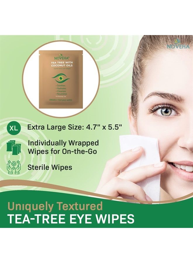 Tea Tree & Coconut Oil Eyelid & Lash Wipes | For Demodex, Blepharitis & Itchy Eyes, Box Of 60 Individually Wrapped Eyelash Wipes With Aloe Vera, Natural Makeup Remover & Daily Eye Cleanser