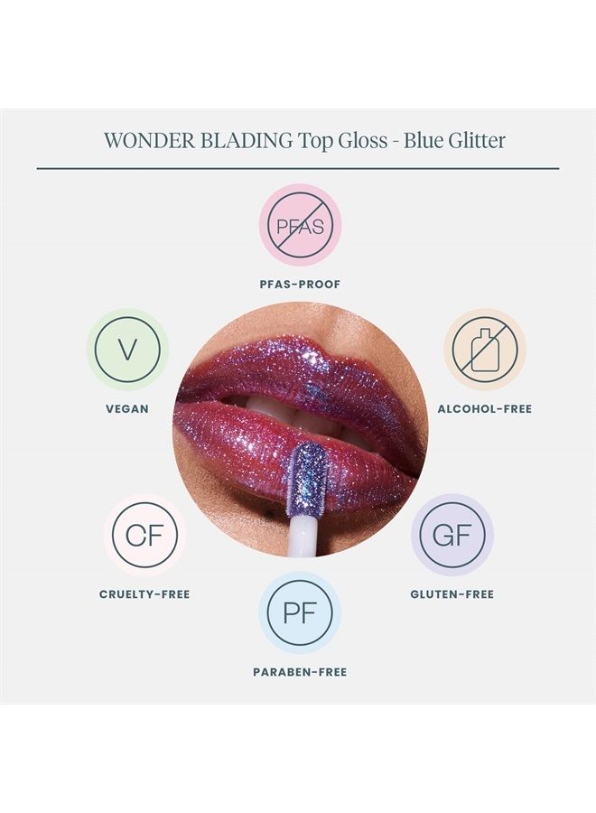 WONDER BLADING Top Gloss - Clear Lip Gloss, High Shine Finish, Hydrating Lip Gloss, Lip Makeup (Glitter Blue)