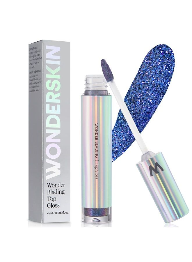 WONDER BLADING Top Gloss - Clear Lip Gloss, High Shine Finish, Hydrating Lip Gloss, Lip Makeup (Glitter Blue)