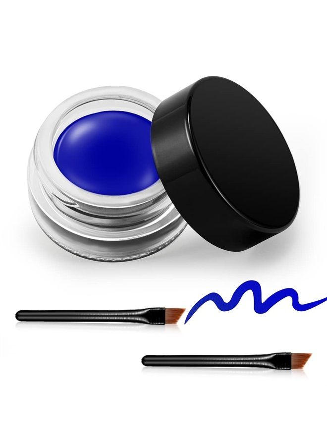 Blue Gel Eyeliner, Waterproof Long Lasting Cream Eyeliner Gel, High-Intensity Pigments Smudge-Proof Eye Liner Makeup, Water-Resistant Eyeliner with 2PCS Eyeliner Brushes 03# Blue