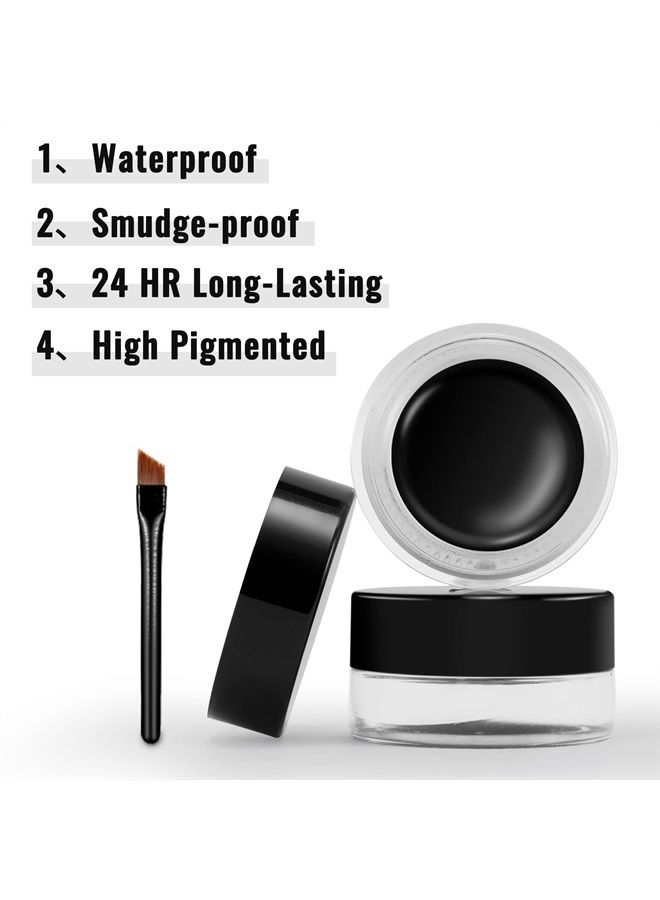 Gel Eyeliner, Waterproof Long Lasting Cream Eyeliner Gel, High-Intensity Pigments Smudge-Proof Eye Liner Makeup, Eyeshadow Primer Eyeliner with 2PCS Eyeliner Brushes 08# Dark Gray