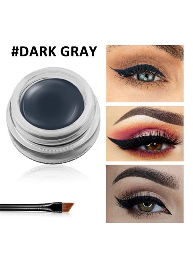 Gel Eyeliner, Waterproof Long Lasting Cream Eyeliner Gel, High-Intensity Pigments Smudge-Proof Eye Liner Makeup, Eyeshadow Primer Eyeliner with 2PCS Eyeliner Brushes 08# Dark Gray