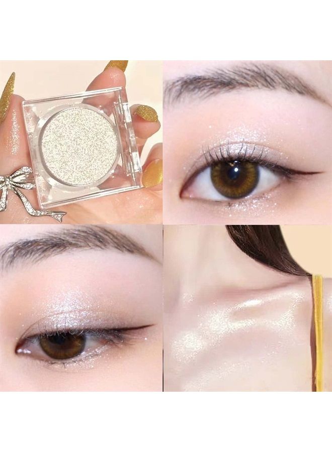 White Glitter Eyeshadow Primer Palette Waterproof Smudge Proof Long Lasting Shimmer Eyeshadow Create Highlight And Shadow Perfect Finish Eye Makeup(White Glitter 9#)
