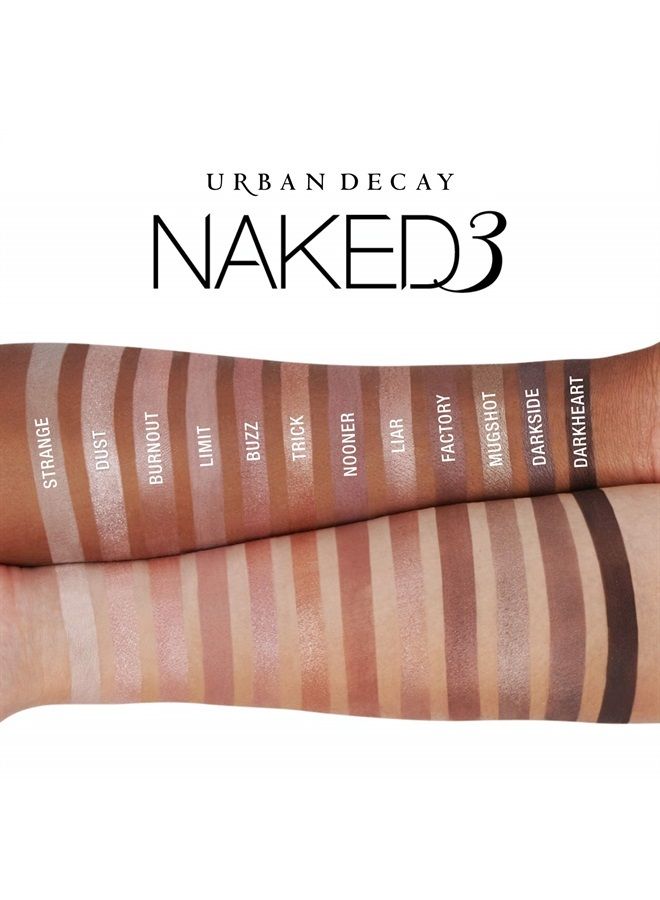 Naked3 Eyeshadow Palette, 12 Versatile Rosy Neutral Shades for Every Day - Ultra-Blendable, Rich Colors with Velvety Texture - Set Includes Mirror & Double-Ended Makeup Brush