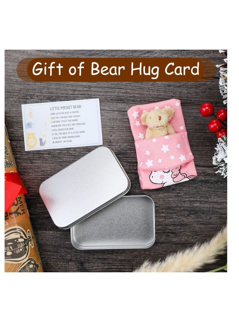 A Little Pocket Bear in a Tin Box, Hug Teddy Bear, Mini Animal Pocket Hug Bear, Fuzzy Mini Teddy Bears, for Valentines, Graduation, Birthday, Wedding (Brown)