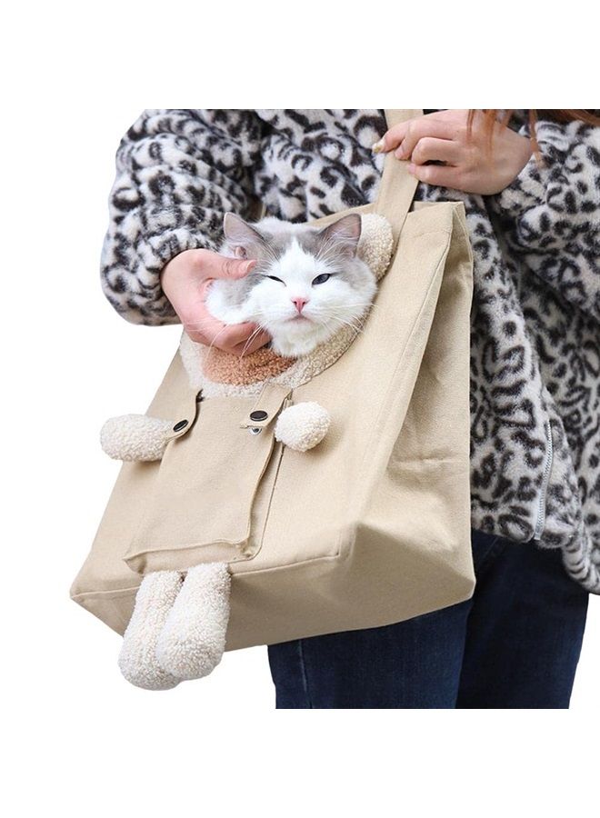 Cat Carrier Bag Canvas Shoulder Bag for Small Pets, Cute Bear-Shaped Small Dog Carrier Sling,Portable Puppy Carrying Bag, Soft Pouch Tote Bag for Rabbit Kitten Small Animal Supplies (Brown)