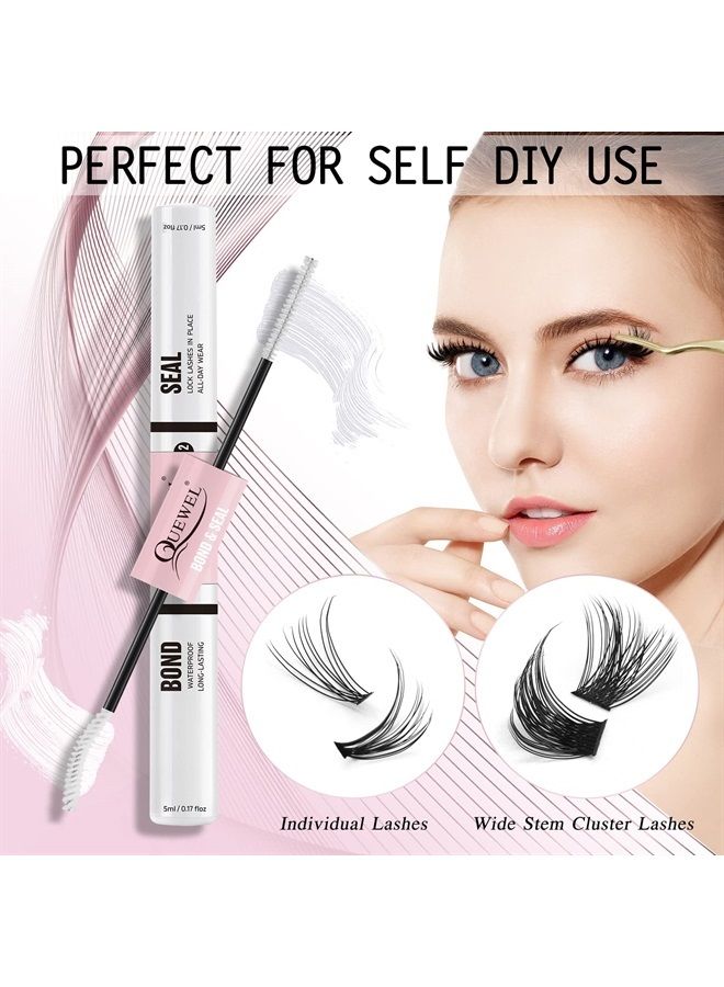 Quewel Cluster Lashes Bond and Seal, Lash Glue for Individual Eyelash Extensions, Long-Lasting&Waterproof, White Double Tube Lashes Glue for DIY Eyelash Extensions at Home