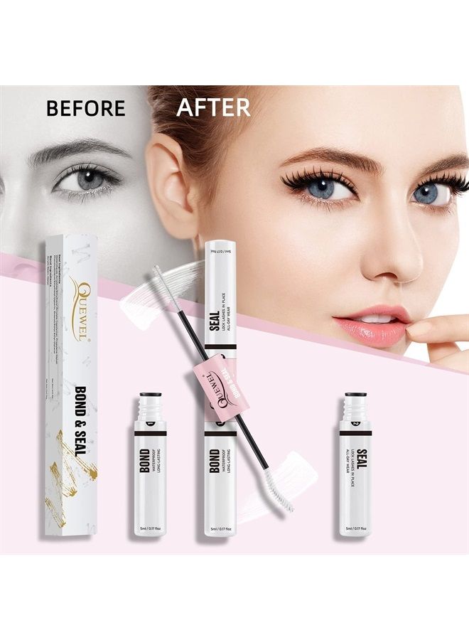 Quewel Cluster Lashes Bond and Seal, Lash Glue for Individual Eyelash Extensions, Long-Lasting&Waterproof, White Double Tube Lashes Glue for DIY Eyelash Extensions at Home