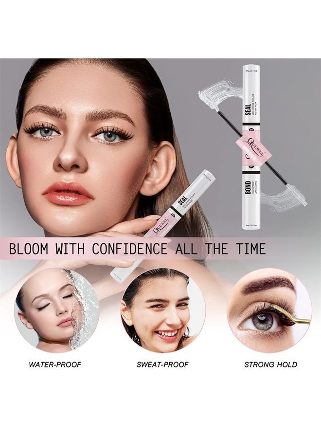 Quewel Cluster Lashes Bond and Seal, Lash Glue for Individual Eyelash Extensions, Long-Lasting&Waterproof, White Double Tube Lashes Glue for DIY Eyelash Extensions at Home