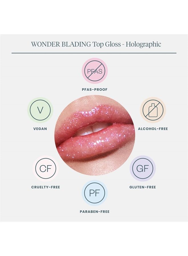 WONDER BLADING Top Gloss - Clear Lip Gloss, High Shine Finish, Hydrating Lip Gloss, Lip Makeup (Holographic)