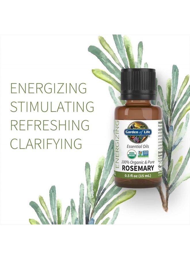 Essential Oil, Rosemary 15 ml, 100% USDA Organic & Pure, Undiluted & Non-GMO - for Diffuser, Aromatherapy, Meditation - Energizing, Stimulating, Refreshing, Clarifying, 0.5 Fl Oz