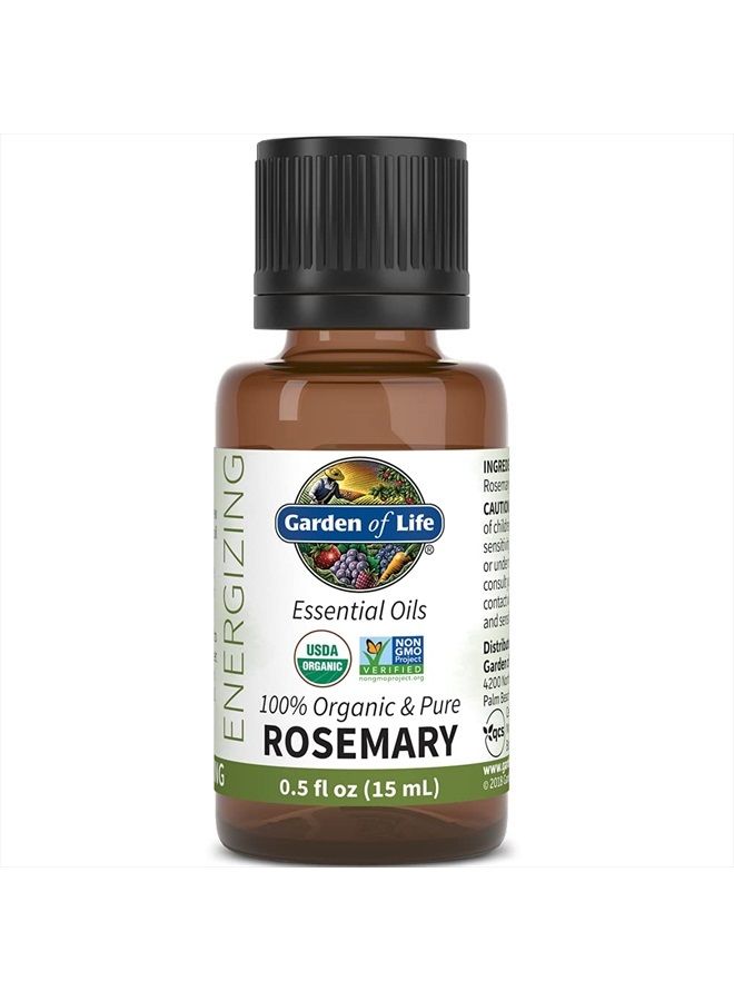 Essential Oil, Rosemary 15 ml, 100% USDA Organic & Pure, Undiluted & Non-GMO - for Diffuser, Aromatherapy, Meditation - Energizing, Stimulating, Refreshing, Clarifying, 0.5 Fl Oz