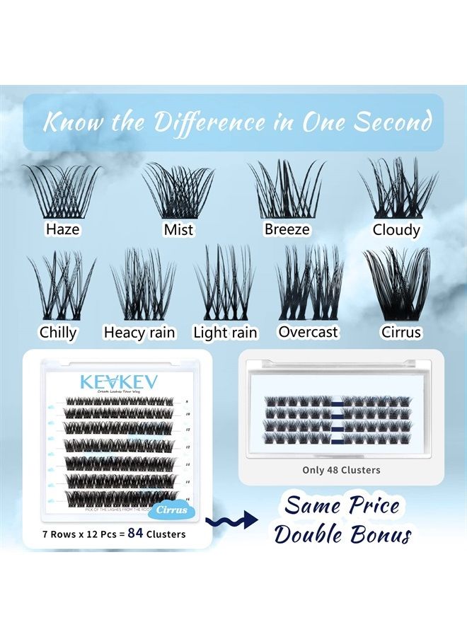 Lash Clusters 84 Pcs Cluster Lashes Eyelash Clusters DIY Cluster Eyelash Extensions Individual Lashes that Look Like Eyelash Extensions Natural Look Thin Band & Soft (Cirrus,D-10)