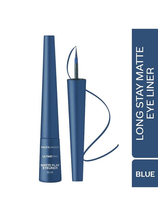 Faces Canada Matte Play Liquid Eyeliner, Black, Blue, Smooth Matte Finish, 24 Hrs Long Stay, Waterproof, Smudgeproof, Fine Tip Precise Application, Dermatologically Tested, Sapphire (Blue), 0.08 Oz