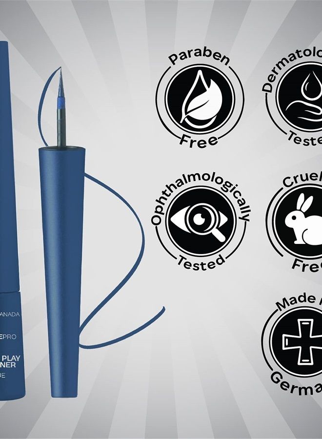 Faces Canada Matte Play Liquid Eyeliner, Black, Blue, Smooth Matte Finish, 24 Hrs Long Stay, Waterproof, Smudgeproof, Fine Tip Precise Application, Dermatologically Tested, Sapphire (Blue), 0.08 Oz