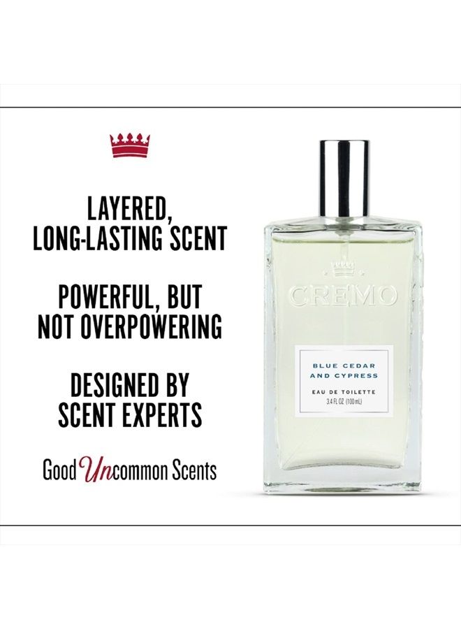 Blue Cedar & Cypress Cologne Spray, A Woodsy Scent with Notes of Lemon Leaf, Cypress and Cedar, 3.4 Fl Oz