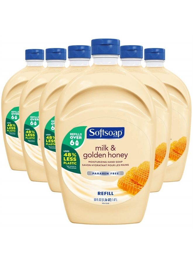 Hand Soap Refill, Milk and Golden Honey, Bathroom Hand Soap in Bulk, Premium Scented Liquid Hand Soap, 300 Fluid Ounces Total (50oz bottle, Case of 6 Bottles)