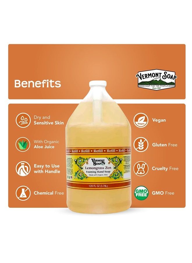 Organics Foaming Hand Soap, Liquid Soap with Pre-diluted Formula - Ready to Use Lemongrass Hand Soap With Convenient and Economical Gallon Refill Size