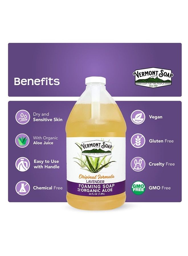 Organic Lavender Foaming Hand Soap - Natural Moisturizing Soap for Dry Skin - Fragrance Free Liquid Bathroom Hand Soap - Lavender- 64 oz