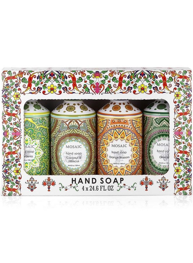 Mosaic Liquid Hand Soap Hand Wash Gift Set Ideal Bathroom Hand Soap And Kitchen Hand Soap Set Olive Oil + Coconut & Hibiscus + Gardenia + Orange Blossom 4 X 24.6 Fl Oz Each Liquid Soap Bottle