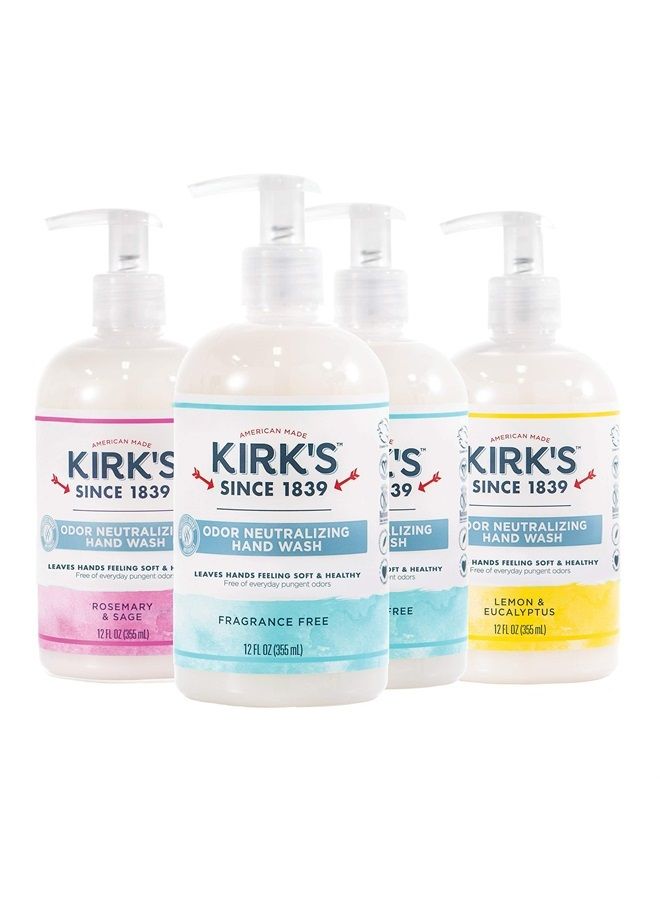 Odor-Neutralizing Clean Hand Soap Castile Liquid Soap Pump Bottle | Moisturizing & Hydrating Kitchen Hand Wash | 12 Fl Oz. Bottles | Variety 4-Pack