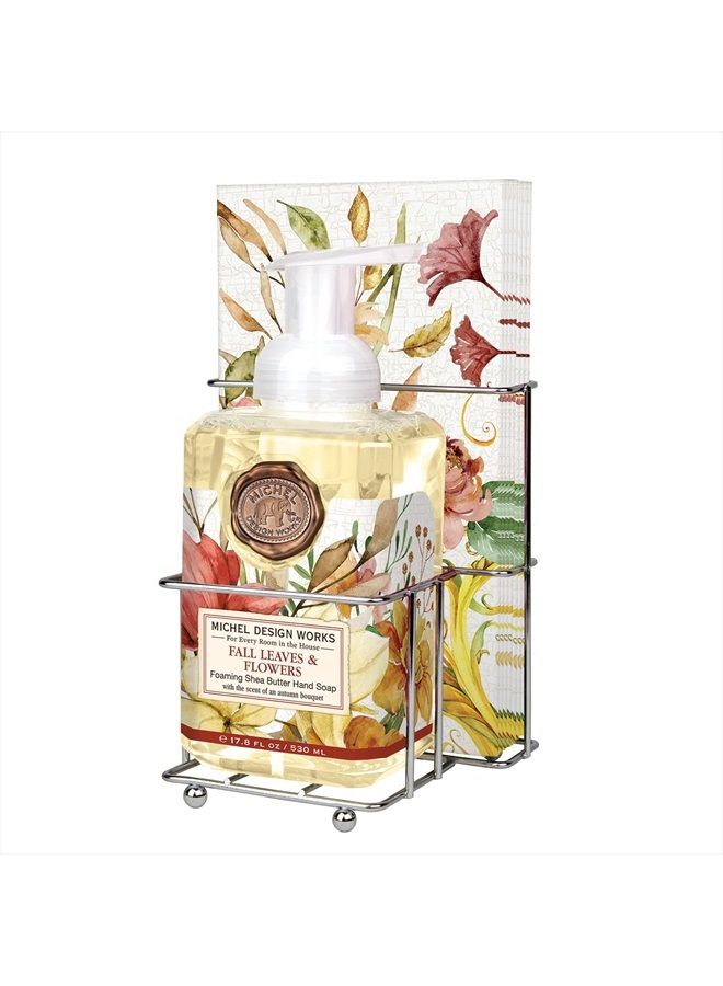 Scented Foaming Hand Soap and Napkin Caddy Set, Fall Leaves & Flowers