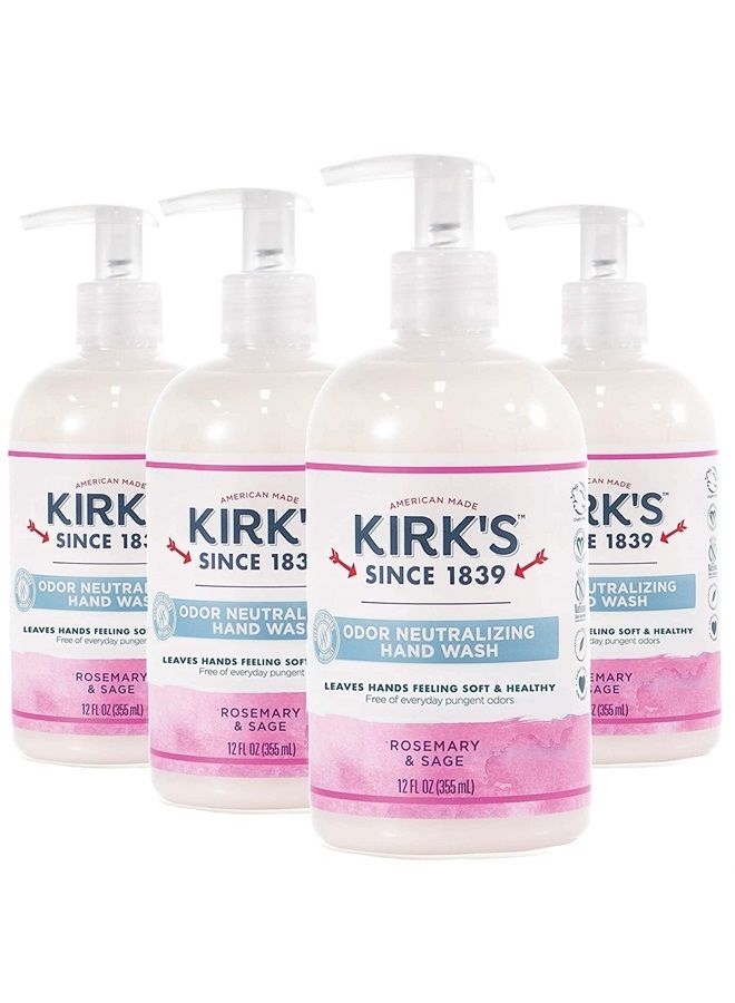 Odor-Neutralizing Clean Hand Soap Castile Liquid Soap Pump Bottle | Moisturizing & Hydrating Kitchen Hand Wash | Rosemary & Sage Scent | 12 Fl Oz. Bottle | 4-Pack