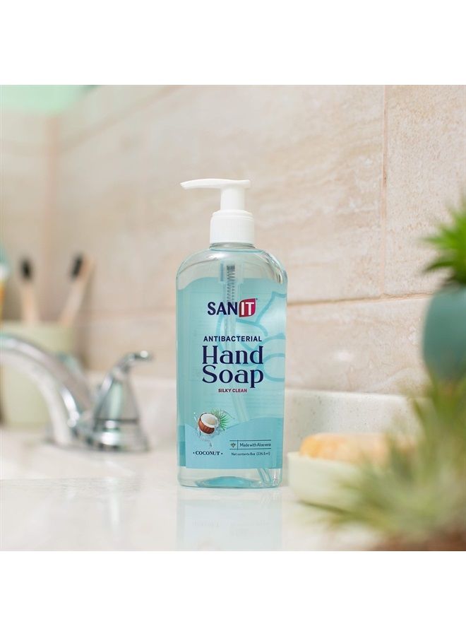 Silky Clean Antibacterial Liquid Gel Aromatic Hand Soap - Advanced Formula with Coconut Oil and Aloe Vera - Natural Moisturizing Hand Wash - Made in USA, Coconut, 8 oz, 3 Pack