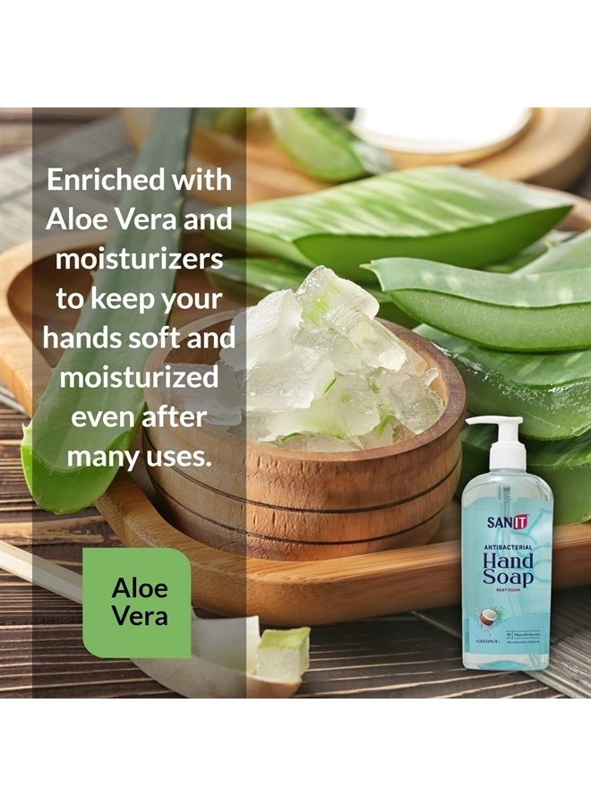 Silky Clean Antibacterial Liquid Gel Aromatic Hand Soap - Advanced Formula with Coconut Oil and Aloe Vera - Natural Moisturizing Hand Wash - Made in USA, Coconut, 8 oz, 3 Pack