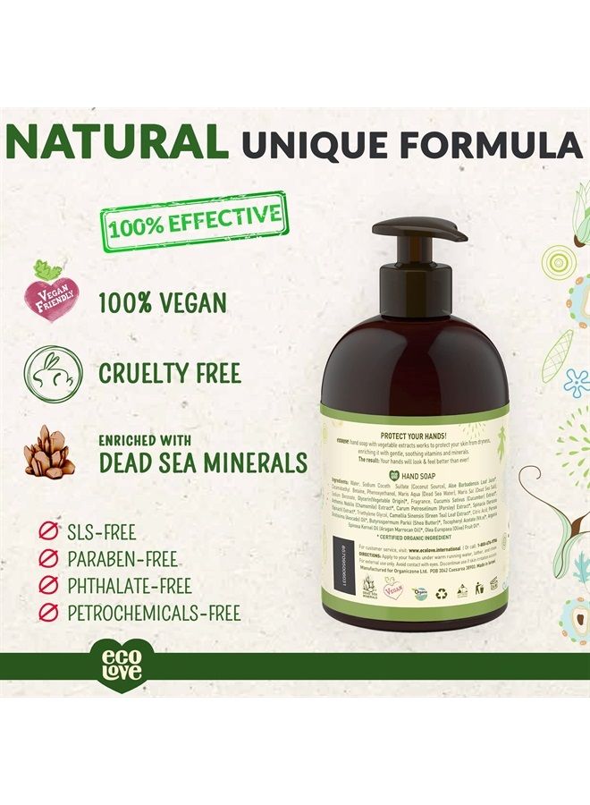 Natural and Organic Liquid Hand Soap - Organic Cucumber, Spinach & Parsley - No SLS or Parabens - Vegan and Cruelty-Free Hand Soap, 17.6 oz