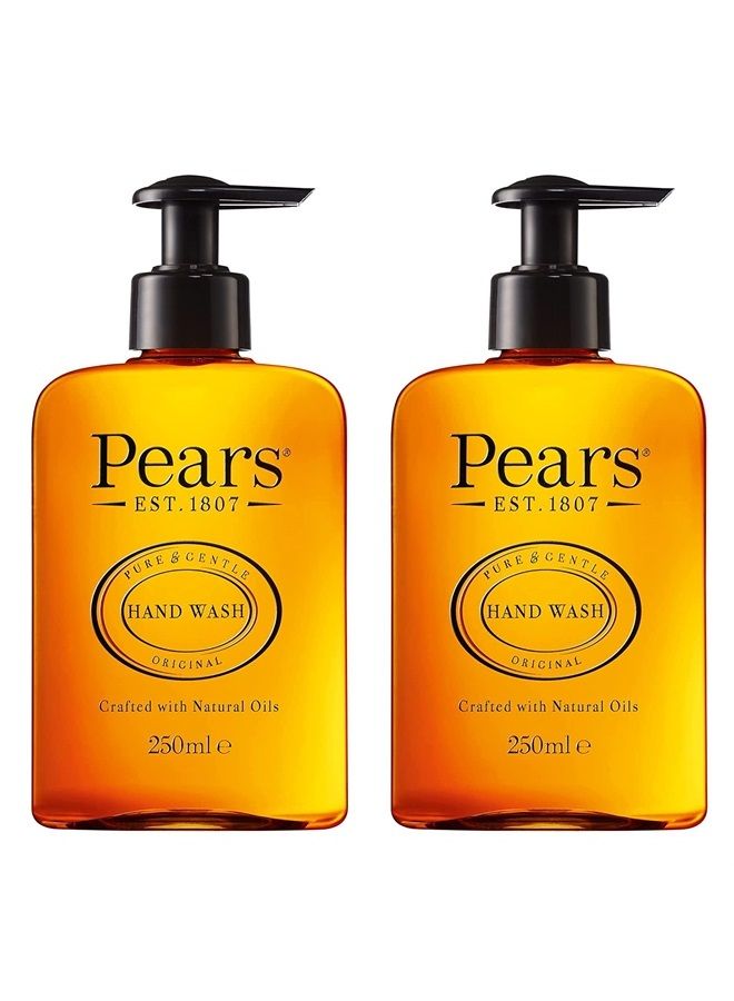 Pears Pure & Gentle with Natural Oils Hand Wash | 98% Pure Glycerin Soap and Moisturizing Liquid Hand Soap for Dry Hands with Natural Essential Oils | Pack of Two | 250 ML