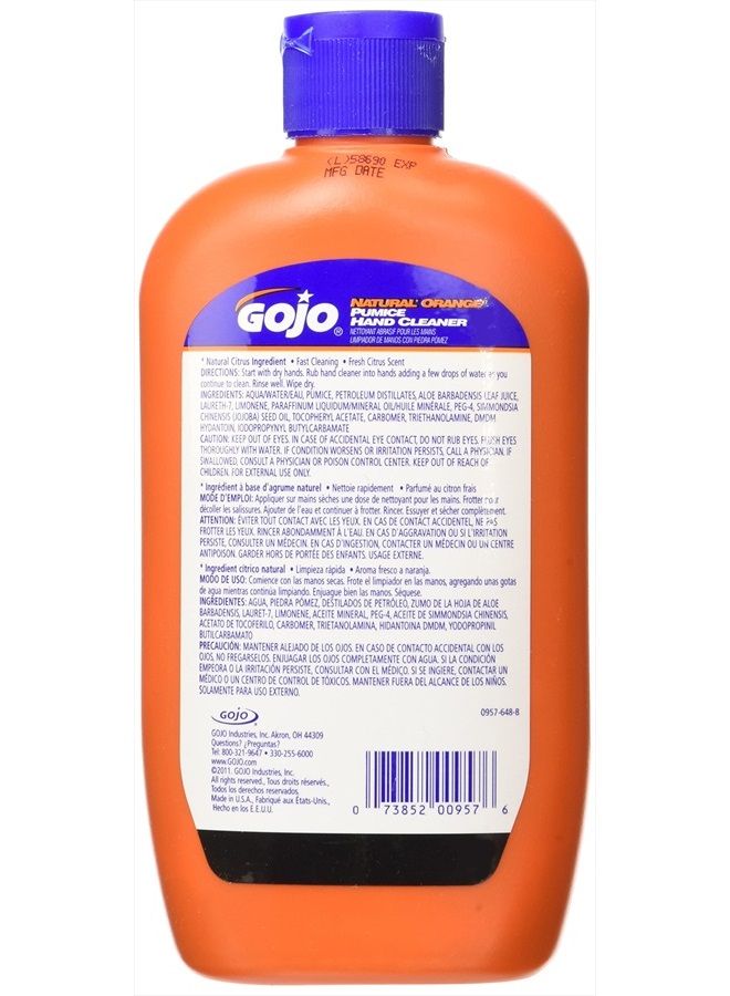 GOJO NATURAL* ORANGE Pumice Hand Cleaner, 14 fl oz Quick-Acting Lotion Cleaner Squeeze Bottle (0957-12)